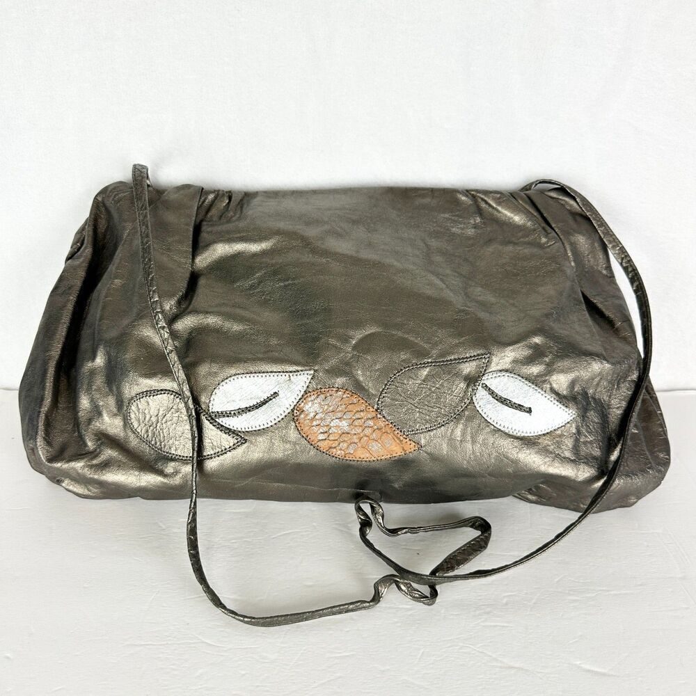 Vintage Elegance Leather Hobo Purse Canada Crossbody Metallic Pewter/Silver